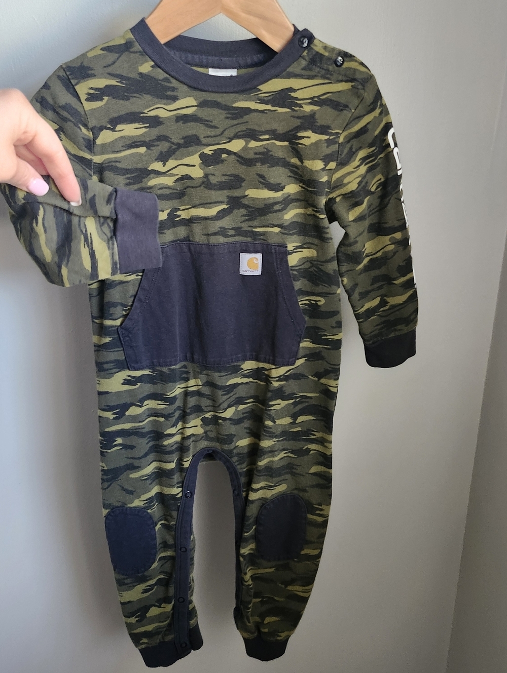 Carhartt Olive Green and Black- Camo Baby Romper - Size 24M